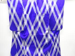 大正ロマン　斜め格子模様織り出し銘仙単衣着物